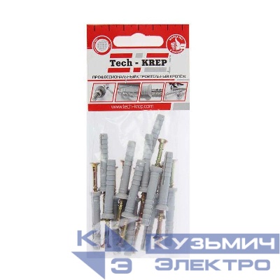 Дюбель-гвоздь 6х40 с потайной манжетой полипропилен (уп.16шт) пакет Tech-Krep 102943