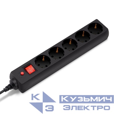 Удлинитель с сетевым фильтром 5х3м с заземл. 10А IP20 500SH-3-B 2.2кВт CCA черн. BURO 992293