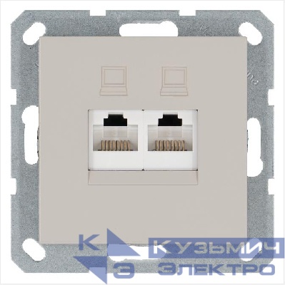 Розетка компьютерная 2-м RJ45 IP20 кат. 5E механизм тауп Jasmart G6106T