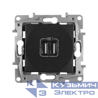 Розетка USB 2-м СП 2мод. Etika 240В/5В 2400мА механизм антрацит Leg 672694