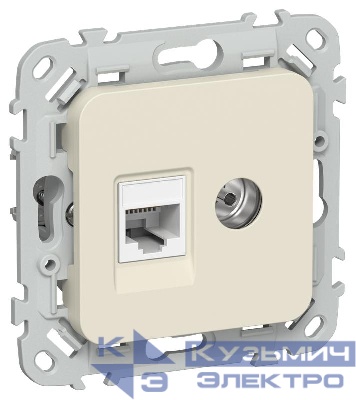 Розетка 2-м СП FLITE РКТВ5е-2-0-ФлСл RJ45/TV кат.5E UTP механизм сливочный IEK FI-AK22-1-K86