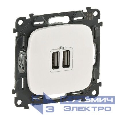 Устройство зарядное Valena Allure с 2-мя USB-разъемами 240В/5В 1500мА с лиц. панелью бел. Leg 754995