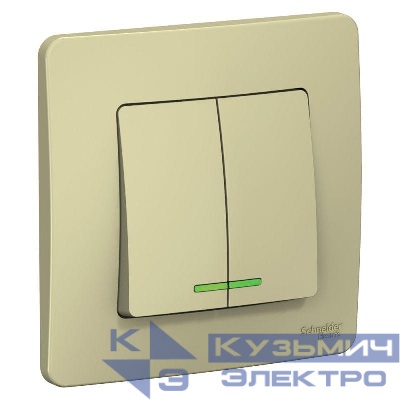 Выключатель 2-кл. СП Blanca 10А IP20 (сх. 5) 250В с подсветкой беж. SE BLNVS010517