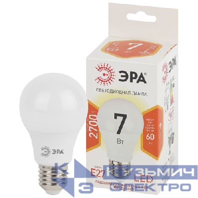 Лампа светодиодная A60-7w-827-E27 грушевидная 560лм ЭРА Б0029819
