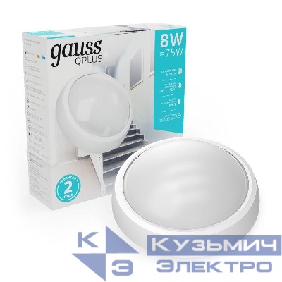 Светильник светодиодный ECO 8Вт 4000К IP54 670лм d175х76мм ДБП круг настенно-потолочный GAUSS 141411208