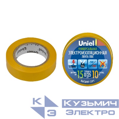 Лента изоляционная 0.135х15мм 10м UIT-135P 10/15/01 YEL желт. Uniel 04515
