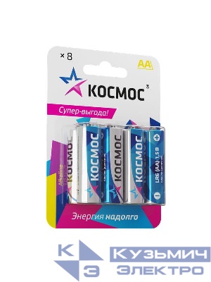 Элемент питания алкалиновый AA/LR6 BP-8 (блист.8шт) КОСМОС KOCLR6BL8