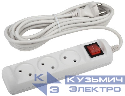 Удлинитель 3х5м без заземл. 10А IP20 U-3s-5m-2х1 ПВС 2х1 с выкл. Эра Б0044051