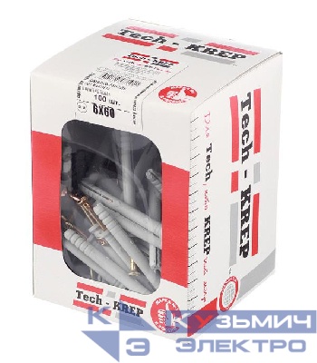 Дюбель-гвоздь 6х60 с потайной манжетой полипропилен (уп.40шт) коробка Tech-Krep 112712