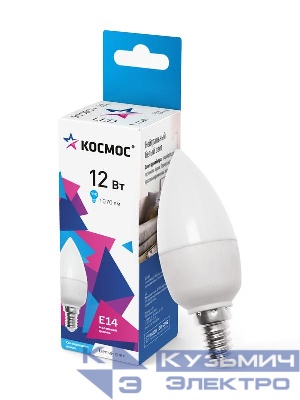 Лампа светодиодная 12Вт свеча 4500К бел. E14 1070лм 174-265В КОСМОС LkecLED12wCNE1445