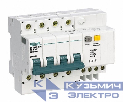 Выключатель автоматический дифференциального тока 3п D 25А 30мА тип AC ДИФ-101 со встроен. защитой от сверхтоков DEKraft 15097DEK