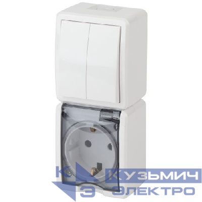 Блок розетка+выкл. ОП Эра Эксперт 11-7408-01 16А(10AX)-250В двойн. верт. IP54 бел. ЭРА Б0036006