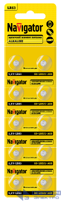 Элемент питания алкалиновый "таблетка" 95 664 NBT-07 (LR63 AG0 LR521 BP10) (блист.10шт) Navigator 95664