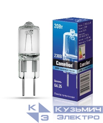 Лампа галогенная JD 20Вт капсула G6.35 3000К 240В Camelion 6720