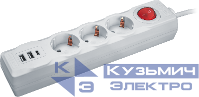 Удлинитель 3х1.8м с заземл. 16А IP20 61 455 NPE-USB01-03-180-ESC-3х1 2хUSB 2.1А 3х1 с выкл. Navigator 61455
