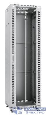 Шкаф монтажный телекоммуникационный напольный SH-05C-42U60/60 19дюйм для распред. и серверн. оборудования 42U 600х600х2055мм передн. стеклян. и задн. сплошн. метал. двери ручка с замком сер. (RAL 7035) Cabeus 7047c