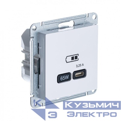 Розетка USB AtlasDesign тип C 65Вт QC PD высокоскор. ЗУ механизм бел. SE ATN000127