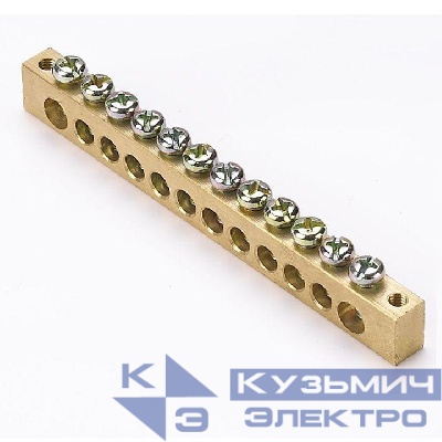 Шина PEN "ноль-земля" 8х12 12 отвер. латунь крепеж по краям PROxima EKF sn0-125-12-k