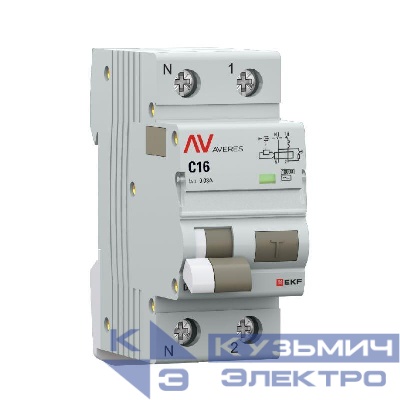 Выключатель автоматический дифференциального тока 2п (1P+N) C 16А 30мА тип AC 10кА DVA-10 AVERES EKF rcbo10-1pn-16C-30-ac-av