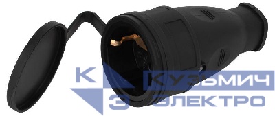 Розетка RX10-B-IP44 16А IP44 прямая с заземл. каучук черн. ЭРА Б0055418