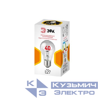 Лампа накаливания A-40-E27-230-CL 40Вт грушевидная прозрачная E27 230В (цветн. коробка) Эра Б0071109