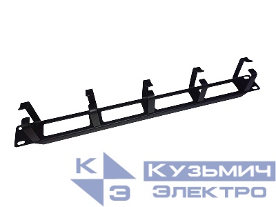 Кабельный органайзер 19", 1U, металлический с окнами, 5 металл. колец, черный