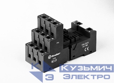 Розетка с винт. клеммами (с зажимной клетью) для реле 62.31 62.32 62.33 модули 86.00 86.30 99.02 в комплекте металлич. клипса 092.71 черн. FINDER 92030SMA