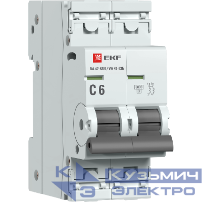 Выключатель автоматический модульный 2п C 6А 6кА ВА 47-63N PROxima EKF M636206C