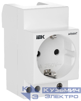 Розетка на DIN-рейку 45мм с заземл. защ. шторки 16А ARMAT IEK AR-SOD-G-GND-S-016