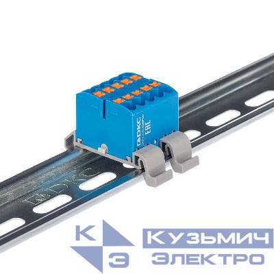 Блок распределительный с горизонт. адаптером на рейку шир. 35мм зажим push-in 10 точек подключения 2.5кв.мм син. DKC DTP1-010-04SPUB-H