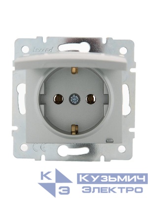 Розетка 1-м СП Karina с заземл. с крышкой термопласт механизм матов. серебр. LEZARD 707-4388-123B