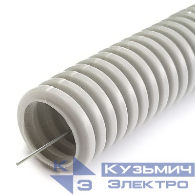Труба гофрированная ПНД легкая d20мм с протяжкой безгалоген. (HF) стойкая к УФ 350Н сер. (уп.10м) Промрукав PR02.0452