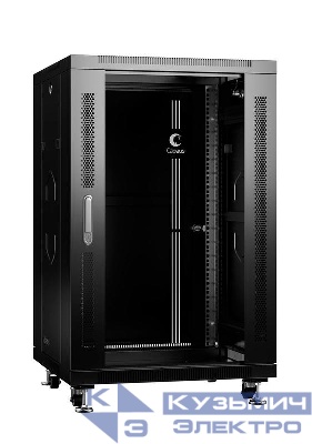 Шкаф монтажный телекоммуникационный напольный SH-05C-18U60/60-BK 19дюйм для распред. и серверн. оборудования 18U 600х600х988мм передн. стеклян. и задн. сплошн. метал. двери ручка с замком черн. (RAL 9004) Cabeus 8555c