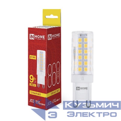 Лампа светодиодная LED-JCD 9Вт 230В G9 3000К 860лм IN HOME 4690612059037