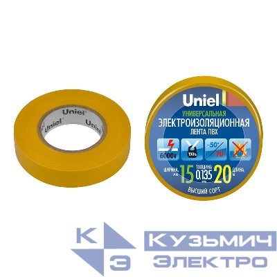 Лента изоляционная 0.135х15мм 20м UIT-135P 20/15/01 YEL желт. Uniel 04489