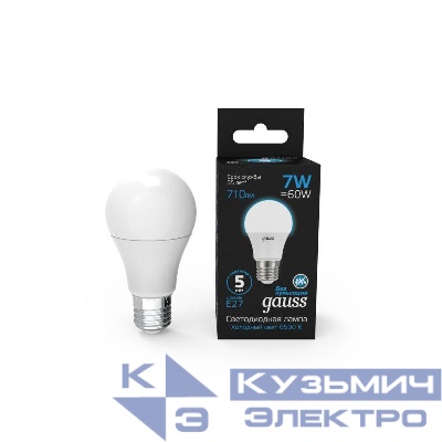 Лампа светодиодная Black 7Вт A60 грушевидная 6500К холод. бел. E27 710лм GAUSS 102502307