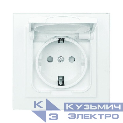 Розетка 1-м СП Минск 16А IP44 с заземл. защ. шторки с крышкой бел. EKF ERR16-029-100-44