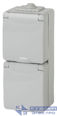 Розетка 2-м ОП Эра Эксперт 11-2607-03 16А IP65 верт. 250В 2х2P+E сер. Эра Б0036002