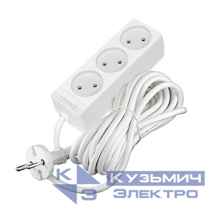 Удлинитель 3х5м без заземл. 10А IP20 2.2кВт ПВС 2х0.75 бел. DOMTOK 2372