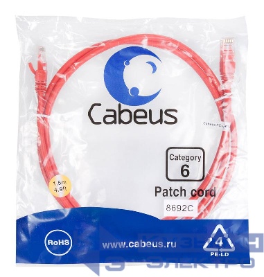 Патч-корд U/UTP кат.6 PC-UTP-RJ45-Cat.6-1.5m-RD 2xRJ45/8p8c неэкранир. PVC 1.5м красн. Cabeus 8692c