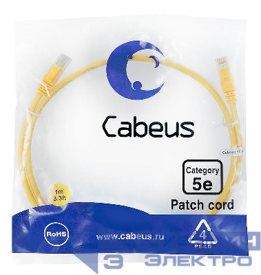 Патч-корд U/UTP кат.5E PC-UTP-RJ45-Cat.5e-1m-YL 2xRJ45/8p8c неэкранир. PVC 1м желт. Cabeus 7673c