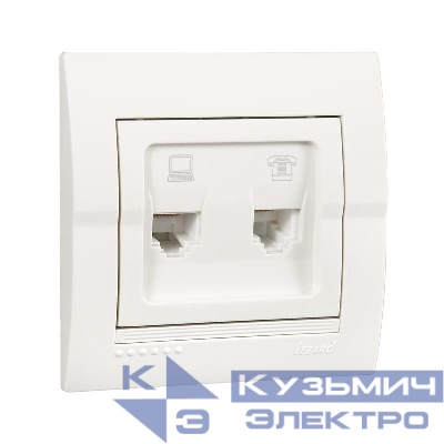 Розетка компьютерная + телефонная 2-м СП Deriy RJ45 + RJ11 IP20 бел. LEZARD 702-0202-143