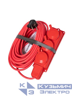 Удлинитель на каучуковой колодке 3х15м 16А IP44 250В 4кВт каучук КГ 3х2.5 красн. УХз16 Россия КОСМОС YKsm15m-3g(16A)KG-R