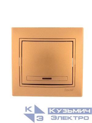 Выключатель 1-кл. СП Mira 10А IP20 с подсветкой со вставкой зол. метал. LEZARD 701-1313-111