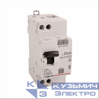 Выключатель автоматический дифференциального тока 2п (1P+N) C 32А 30мА тип AC 6кА RX3 ИЭК Leg 419402