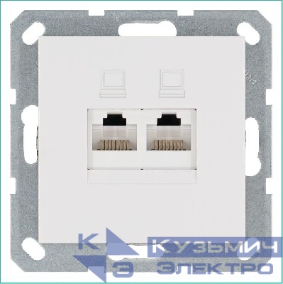Розетка компьютерная 2-м RJ45 IP20 кат. 6 механизм бел. глянцевый Jasmart G6108W