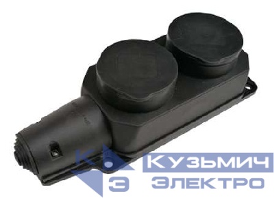 Колодка 2-м 16А IP44 с заземл. с защ. крышками каучук черн. IN HOME 4690612010274