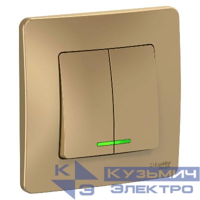 Выключатель 2-кл. СП Blanca 10А IP20 (сх. 5) 250В с подсветкой титан SE BLNVS010514