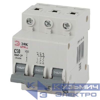 Выключатель автоматический модульный 3п C 50А 4.5кА ВА 47-29 SIMPLE-mod-26 ЭРА Б0039243