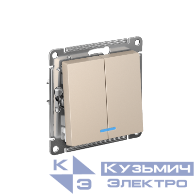 Выключатель 2-кл. AtlasDesign (сх. 5а) 10AX с подсветкой быстрозажим. клем. механизм песочн. SE ATN001253S